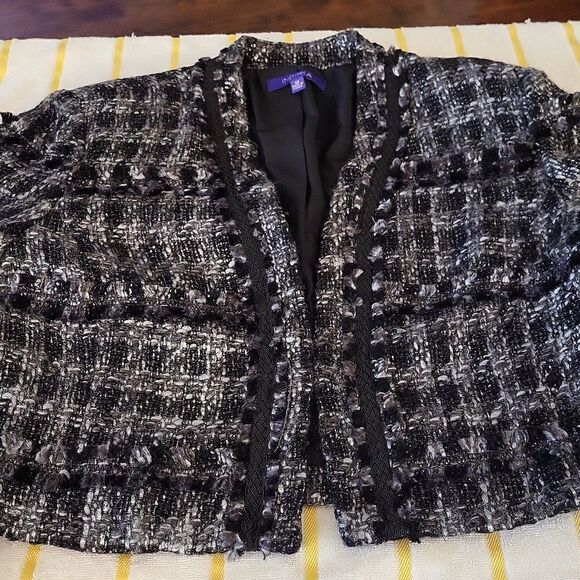 Indikka Black and Silver Tweed Cropped Blazer Jacket Size M - Picture 8 of 12